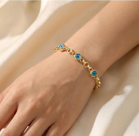 Evil Eye Bracelet for Women14K Gold Plated Greek Summer Aesthetic Link Chain Blue Nazar Protection Bracelet Spiritual Good Luck Charm Jewelry Summer Beach Vacation in Saudi Arabia