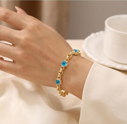 Evil Eye Bracelet for Women14K Gold Plated Greek Summer Aesthetic Link Chain Blue Nazar Protection Bracelet Spiritual Good Luck Charm Jewelry Summer Beach Vacation in Saudi Arabia