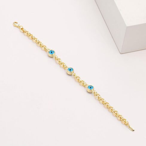 Evil Eye Bracelet for Women14K Gold Plated Greek Summer Aesthetic Link Chain Blue Nazar Protection Bracelet Spiritual Good Luck Charm Jewelry Summer Beach Vacation in Saudi Arabia
