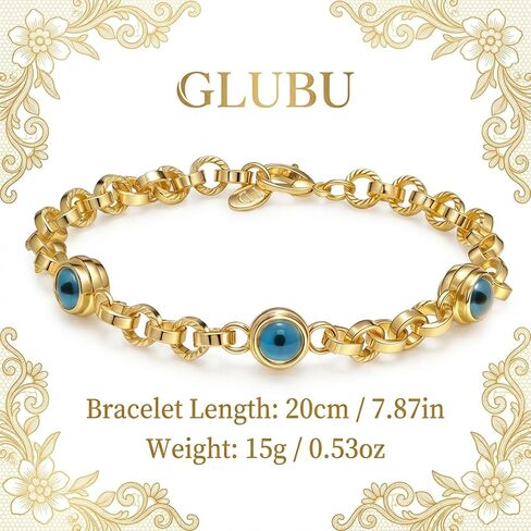 Evil Eye Bracelet for Women14K Gold Plated Greek Summer Aesthetic Link Chain Blue Nazar Protection Bracelet Spiritual Good Luck Charm Jewelry Summer Beach Vacation in Saudi Arabia
