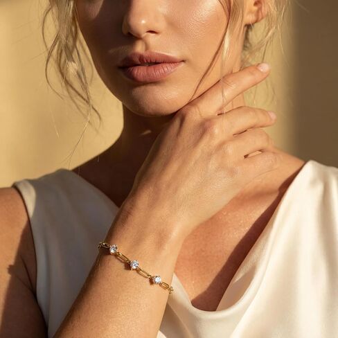 Gold Bracelet 14K Gold Bracelets for Women Gold Paperclip Bracelet for Women Sleek Paperclip Chain with Cubic Zirconia Bracelets for Womens in Saudi Arabia