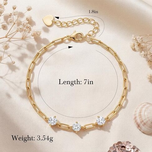 Gold Bracelet 14K Gold Bracelets for Women Gold Paperclip Bracelet for Women Sleek Paperclip Chain with Cubic Zirconia Bracelets for Womens in Saudi Arabia
