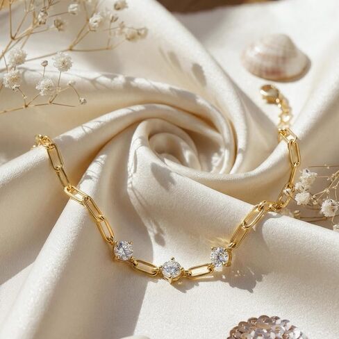 Gold Bracelet 14K Gold Bracelets for Women Gold Paperclip Bracelet for Women Sleek Paperclip Chain with Cubic Zirconia Bracelets for Womens in Saudi Arabia