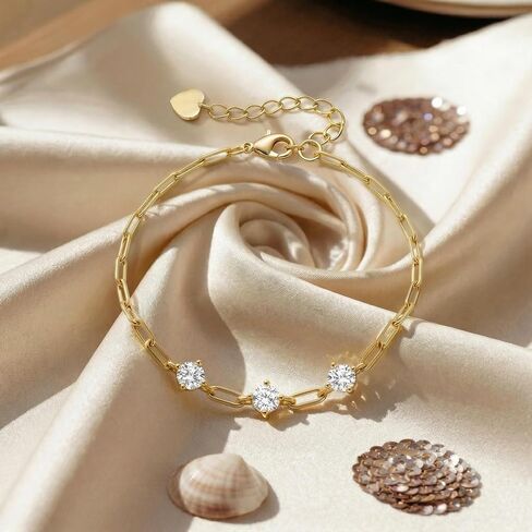 Gold Bracelet 14K Gold Bracelets for Women Gold Paperclip Bracelet for Women Sleek Paperclip Chain with Cubic Zirconia Bracelets for Womens in Saudi Arabia