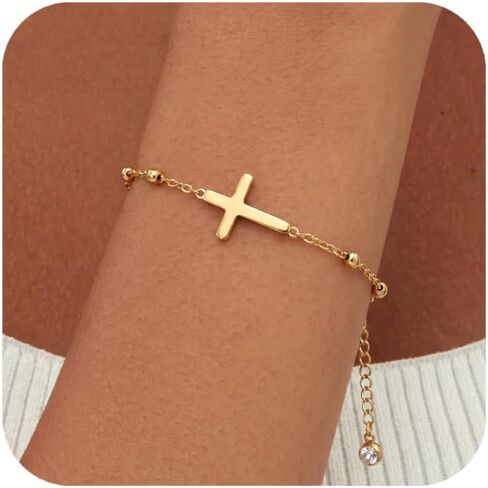 Graduation Gifts Dainty Cross Gold Bracelets for Women 18K Gold Plated Trendy Bracelet Christian Baptism Gifts Jesus Cross Bracelet for Women in Saudi Arabia