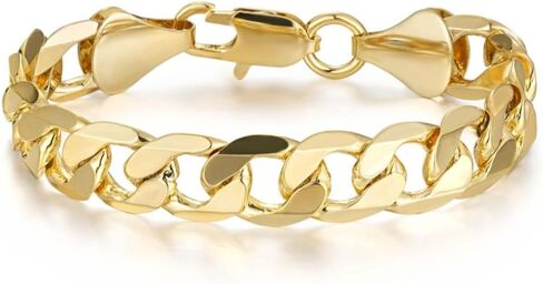 THE BLING KING New 9mm Gold-Plated Bonded Cuban Curb Bracelet – 8 Inch – Durable & Stylish – Lightweight 21g – Classic Unisex Jewellery for Everyday Wear, One Size, Brass, No Gemstone in Saudi Arabia