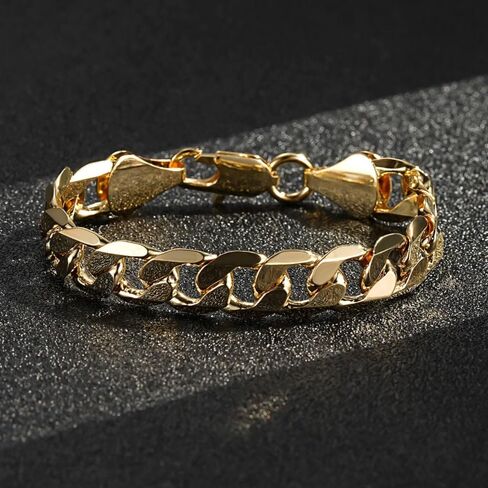 THE BLING KING New 9mm Gold-Plated Bonded Cuban Curb Bracelet – 8 Inch – Durable & Stylish – Lightweight 21g – Classic Unisex Jewellery for Everyday Wear, One Size, Brass, No Gemstone in Saudi Arabia