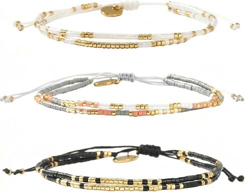 Boho Beaded Strand Friendship Bracelets set for Women,Adjustable Dainty Handmade Stackable White Gray Black 3PCS Couples String Rope Bracelet Bohemia Jewelry Gift in Saudi Arabia