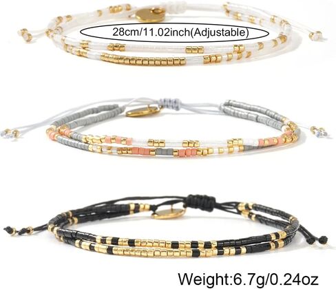 Boho Beaded Strand Friendship Bracelets set for Women,Adjustable Dainty Handmade Stackable White Gray Black 3PCS Couples String Rope Bracelet Bohemia Jewelry Gift in Saudi Arabia