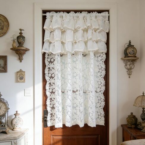 1 Panel Beige 3 Layer Doorway Ruffled Lace Sheer Crochet Curtains for Living Room Boho Light-Filtering Jacquard Tulle Drapes for Bedroom Floral Lace Curtains (Beige,W51 L47 inch) in Saudi Arabia