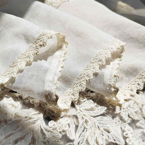1 Panel Beige 3 Layer Doorway Ruffled Lace Sheer Crochet Curtains for Living Room Boho Light-Filtering Jacquard Tulle Drapes for Bedroom Floral Lace Curtains (Beige,W51 L47 inch) in Saudi Arabia
