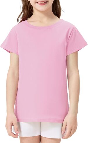 Girls Shirts Short Sleeve 100% Cotton T Shirts for Girls Kids Crew Neck Soft Tee for Toddler Age 2T-14Y in Kuwait