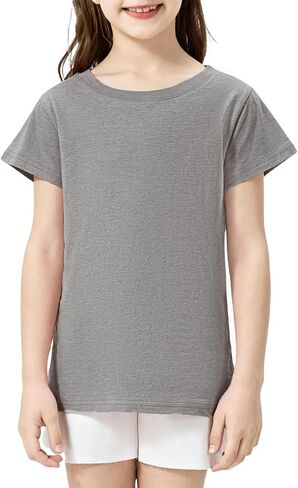 Girls Shirts Short Sleeve 100% Cotton T Shirts for Girls Kids Crew Neck Soft Tee for Toddler Age 2T-14Y in Kuwait