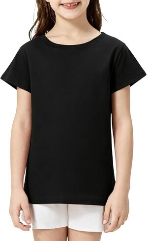 Girls Shirts Short Sleeve 100% Cotton T Shirts for Girls Kids Crew Neck Soft Tee for Toddler Age 2T-14Y in Kuwait