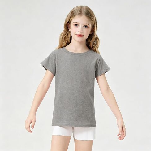Girls Shirts Short Sleeve 100% Cotton T Shirts for Girls Kids Crew Neck Soft Tee for Toddler Age 2T-14Y in Kuwait