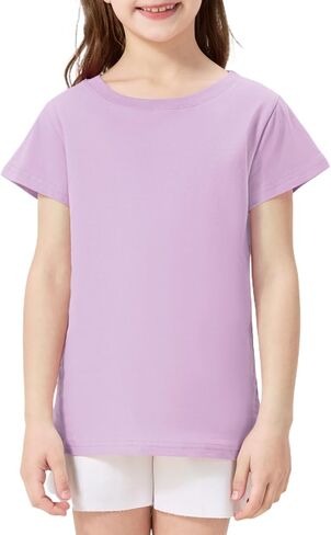 Girls Shirts Short Sleeve 100% Cotton T Shirts for Girls Kids Crew Neck Soft Tee for Toddler Age 2T-14Y in Kuwait