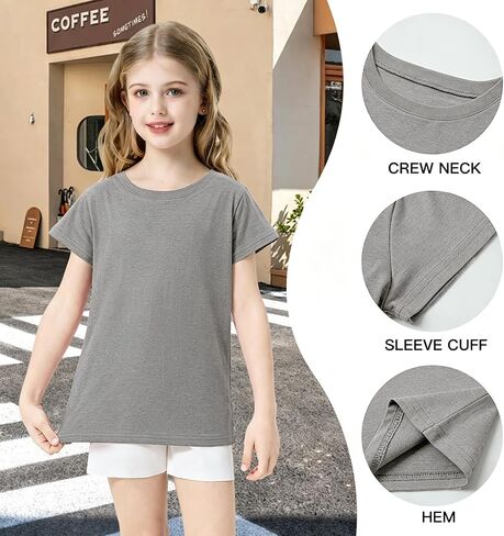 Girls Shirts Short Sleeve 100% Cotton T Shirts for Girls Kids Crew Neck Soft Tee for Toddler Age 2T-14Y in Kuwait