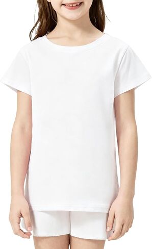 Girls Shirts Short Sleeve 100% Cotton T Shirts for Girls Kids Crew Neck Soft Tee for Toddler Age 2T-14Y in Kuwait