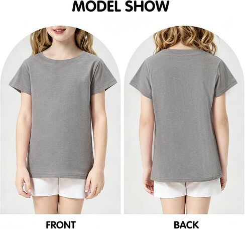 Girls Shirts Short Sleeve 100% Cotton T Shirts for Girls Kids Crew Neck Soft Tee for Toddler Age 2T-14Y in Kuwait