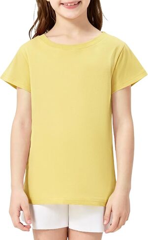 Girls Shirts Short Sleeve 100% Cotton T Shirts for Girls Kids Crew Neck Soft Tee for Toddler Age 2T-14Y in Kuwait