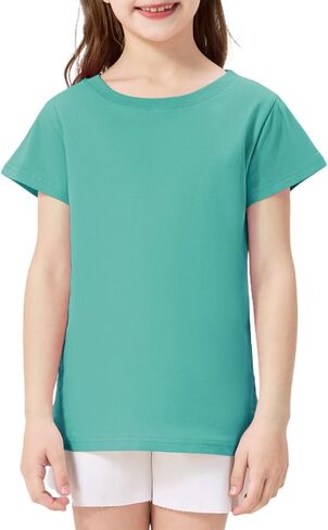Girls Shirts Short Sleeve 100% Cotton T Shirts for Girls Kids Crew Neck Soft Tee for Toddler Age 2T-14Y in Kuwait