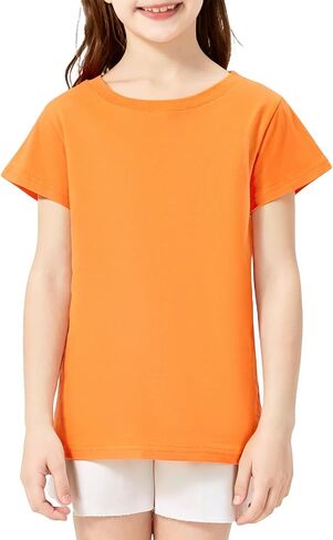 Girls Shirts Short Sleeve 100% Cotton T Shirts for Girls Kids Crew Neck Soft Tee for Toddler Age 2T-14Y in Kuwait