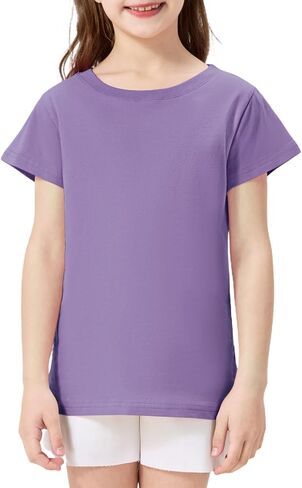 Girls Shirts Short Sleeve 100% Cotton T Shirts for Girls Kids Crew Neck Soft Tee for Toddler Age 2T-14Y in Kuwait