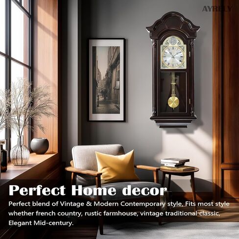 AYRELY® 36IN Big Grandfather Vintage Wall Clock with Pendulum and Chime, Hour/Quarter-Hour Chime, Ash Wooden Frame, Large Vintage Wall Clock for Living Room,Home Decor Gift in Saudi Arabia