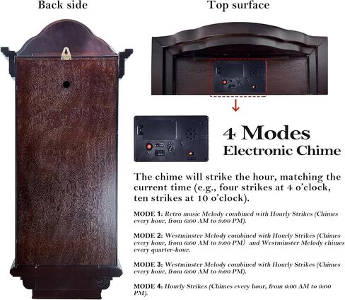 AYRELY® 36IN Big Grandfather Vintage Wall Clock with Pendulum and Chime, Hour/Quarter-Hour Chime, Ash Wooden Frame, Large Vintage Wall Clock for Living Room,Home Decor Gift in Saudi Arabia