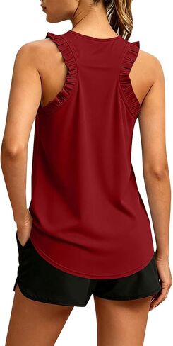 Ruffle Tank Top Workout Tops for Women Racerback Tanks Gym Athletic Sleeveless Shirts Loose Fit Gym Casual Tee in Kuwait