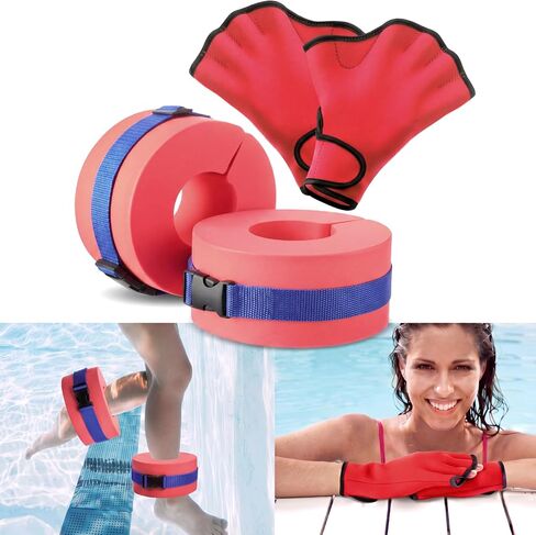 Hungdao Water Aerobics Set for Aquatic Exercise 1 Pair Swimming Glove 2 Pcs Foam Swim Aquatic Cuffs Water Weights Pool Resistance Fitness Equipment for Adults Swimming Training Workouts in Kuwait