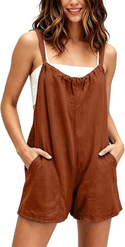 Women's Summer Casual Rompers Loose Sleeveless Spaghetti Strap Short Overalls with Pockets Tie Back Jumpsuits 2026 in Kuwait