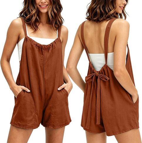 Women's Summer Casual Rompers Loose Sleeveless Spaghetti Strap Short Overalls with Pockets Tie Back Jumpsuits 2026 in Kuwait