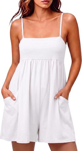 Xaspee Womens Strappy Romper Casual Beach Vacation Outfit Adjustable Strap Short Jumpsuits with Pockets in Kuwait