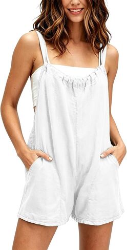 Women's Summer Casual Rompers Loose Sleeveless Spaghetti Strap Short Overalls with Pockets Tie Back Jumpsuits 2026 in Kuwait