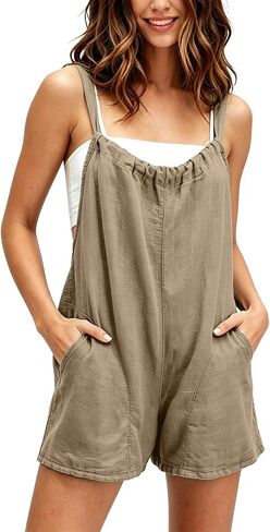 Women's Summer Casual Rompers Loose Sleeveless Spaghetti Strap Short Overalls with Pockets Tie Back Jumpsuits 2026 in Kuwait
