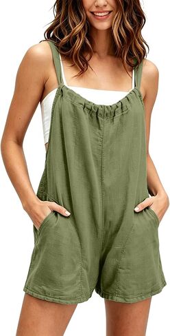 Women's Summer Casual Rompers Loose Sleeveless Spaghetti Strap Short Overalls with Pockets Tie Back Jumpsuits 2026 in Kuwait