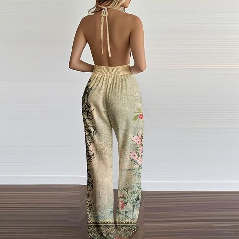 YMADREIG Jumpsuits for Women Dressy Casual One Piece Overalls Wrapped V Neck Sexy Rompers Halter Backless Wide Leg Jumpsuits in Saudi Arabia