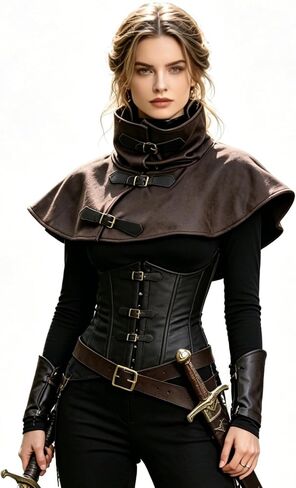 HiiFeuer Medieval Short Cloak Adjustable Shoulder Capelet, Renaissance Short Shawl Vintage Costume Cape for Ren Faire Cosplay in Kuwait
