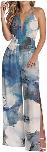 YMADREIG Jumpsuits for Women Dressy Casual One Piece Overalls Wrapped V Neck Sexy Rompers Halter Backless Wide Leg Jumpsuits in Saudi Arabia