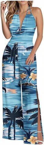 YMADREIG Jumpsuits for Women Dressy Casual One Piece Overalls Wrapped V Neck Sexy Rompers Halter Backless Wide Leg Jumpsuits in Saudi Arabia