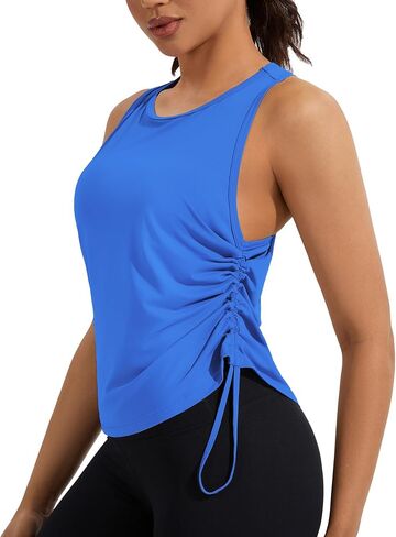 Workout Tank Tops for Women Ruched Side Racerback Athletic Tops Loose Sleeveless Yoga Running Gym Shirts for Women in Saudi Arabia