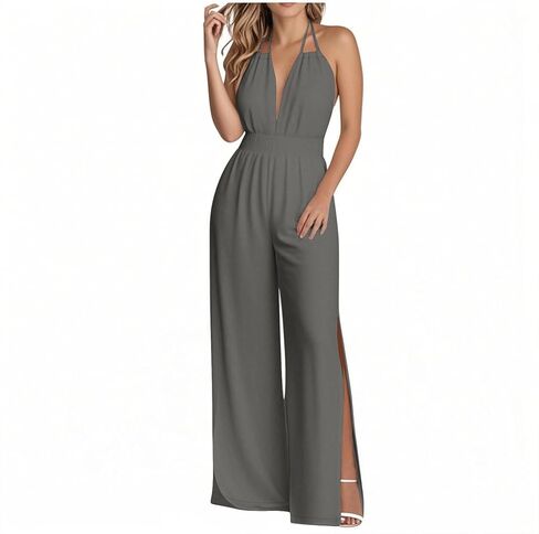 YMADREIG Jumpsuits for Women Dressy Casual One Piece Overalls Wrapped V Neck Sexy Rompers Halter Backless Wide Leg Jumpsuits in Saudi Arabia