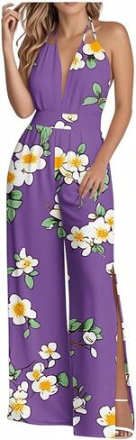 YMADREIG Jumpsuits for Women Dressy Casual One Piece Overalls Wrapped V Neck Sexy Rompers Halter Backless Wide Leg Jumpsuits in Saudi Arabia