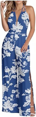 YMADREIG Jumpsuits for Women Dressy Casual One Piece Overalls Wrapped V Neck Sexy Rompers Halter Backless Wide Leg Jumpsuits in Saudi Arabia