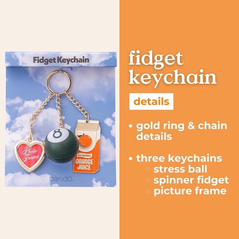ban.do Trinket Keychain with Charms, Cute Gold Keychain with Charm, De-Stress Ball, and Frame, Orange Juice in Kuwait