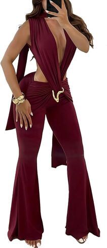 Sexy Jumpsuits for Women Sleeveless V Neck Flare Pants Rompers Solid One Piece Party Outfits Going Out in Saudi Arabia