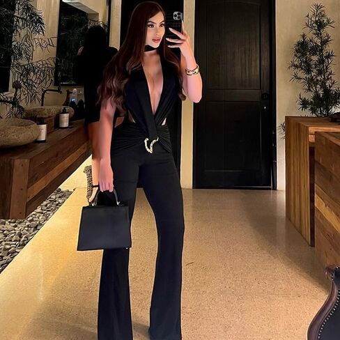 Sexy Jumpsuits for Women Sleeveless V Neck Flare Pants Rompers Solid One Piece Party Outfits Going Out in Saudi Arabia