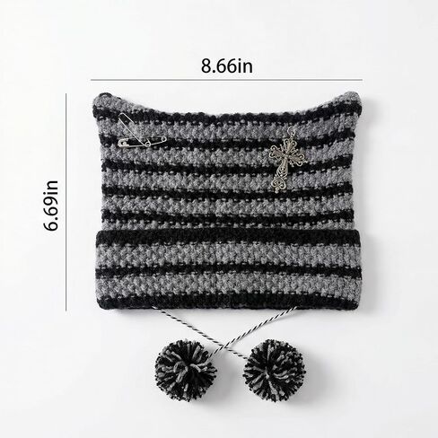 Cat Ear Beanie, Y2K Style Slouchy Knit Hat with Floppy Cat Ears, Oversized Unisex Design for Casual Wear, Lightweight and Stretchy Fabric for Daily Use, One Size Fits Most in Saudi Arabia