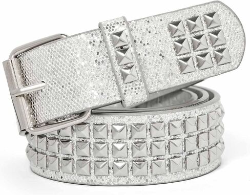 Studded Belt Men's Black Punk Rock Bedazzled Belts 1.5 Inch Silver Women's Glitter Chunky Belt Square Waist Jewelry in Saudi Arabia